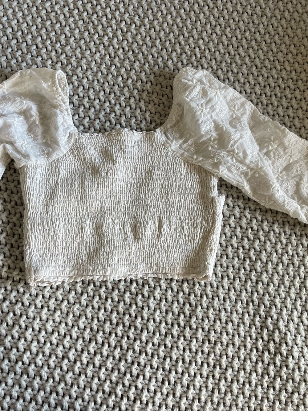 American Eagle Outfitters White Smocked Top with Puff Sleeves